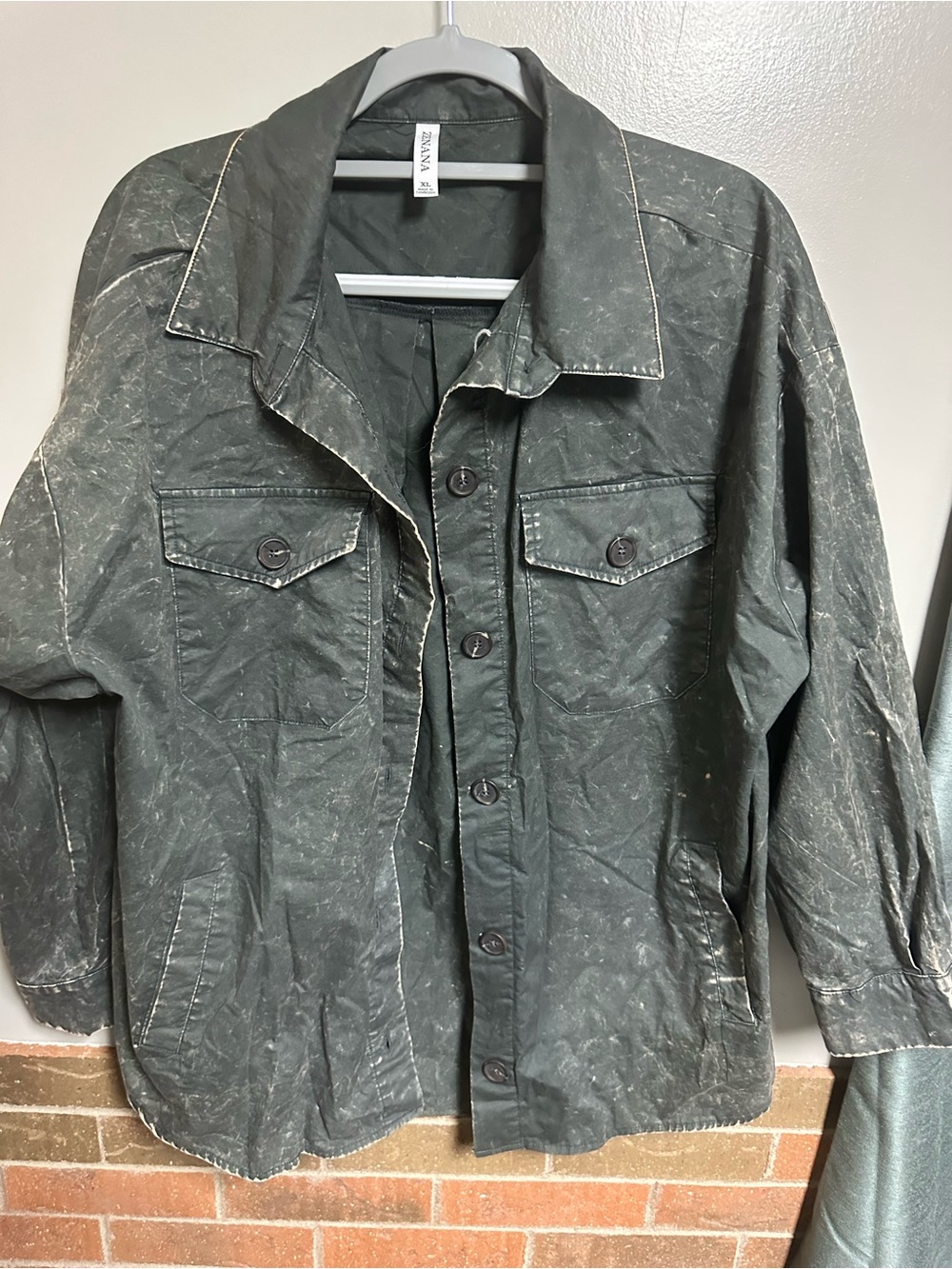 Zenana Outfitters Distressed Olive Military Field Jacket